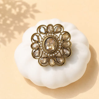 Beatrix Polki Victorian Gold Finish Adjustable Ring - ECLAT INDIAN JEWELSRing JewelleryGold