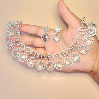 Becca Clear White CZ Diamond Simulant Necklace Set - ECLAT INDIAN JEWELSNecklace SetsWhite