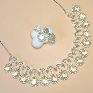 Becca Clear White CZ Diamond Simulant Necklace Set - ECLAT INDIAN JEWELSNecklace SetsWhite