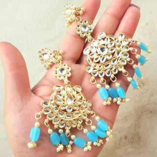 Becca Light Blue Kundan Necklace Set with Tikka - ECLAT INDIAN JEWELSNecklace SetsBlue