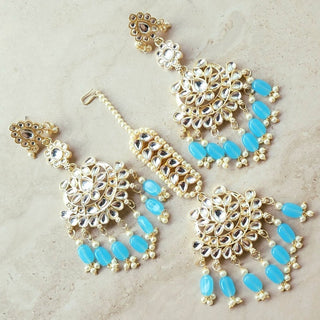 Becca Light Blue Kundan Necklace Set with Tikka - ECLAT INDIAN JEWELSNecklace SetsBlue
