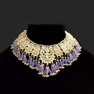 Becca Light Purple Kundan Necklace Set with Tikka - ECLAT INDIAN JEWELSNecklace SetsPurple