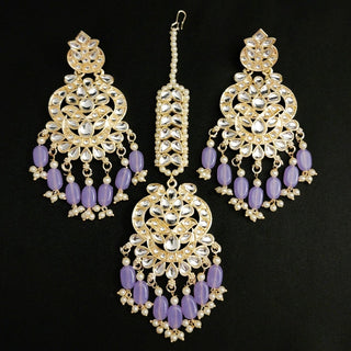 Becca Light Purple Kundan Necklace Set with Tikka - ECLAT INDIAN JEWELSNecklace SetsPurple