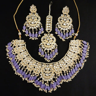 Becca Light Purple Kundan Necklace Set with Tikka - ECLAT INDIAN JEWELSNecklace SetsPurple