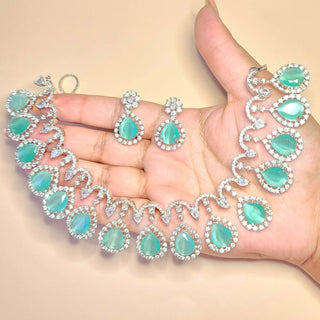 Becca Mint Green CZ Diamond Simulant Necklace Set - ECLAT INDIAN JEWELSNecklace SetsGreen