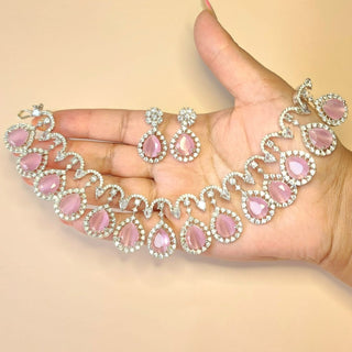 Becca Pink CZ Diamond Simulant Necklace Set - ECLAT INDIAN JEWELSNecklace SetsPink