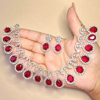 Becca Red CZ Diamond Simulant Necklace Set - ECLAT INDIAN JEWELSNecklace SetsRed