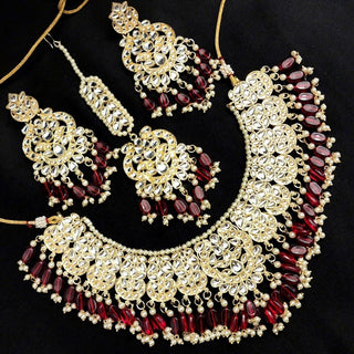 Becca Ruby Kundan Necklace Set with Tikka - ECLAT INDIAN JEWELSNecklace SetsRuby