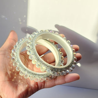 Belanna Silver Pacheli Glass Kada Bangles (Pair) (2.4,2.6, 2.8) - ECLAT INDIAN JEWELSBangle, Kadas & Bracelets2.6
