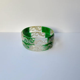 Belinda Green Glass Kada Bangles (Pair) (2.4,2.6, 2.8) - ECLAT INDIAN JEWELSBangle, Kadas & Bracelets2.6