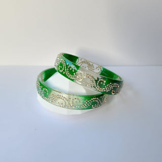Belinda Green Glass Kada Bangles (Pair) (2.4,2.6, 2.8) - ECLAT INDIAN JEWELSBangle, Kadas & Bracelets2.6