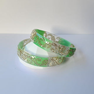 Belinda Mint Green Glass Kada Bangles (Pair) (2.4,2.6, 2.8) - ECLAT INDIAN JEWELSBangle, Kadas & Bracelets2.6