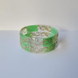 Belinda Mint Green Glass Kada Bangles (Pair) (2.4,2.6, 2.8) - ECLAT INDIAN JEWELSBangle, Kadas & Bracelets2.6