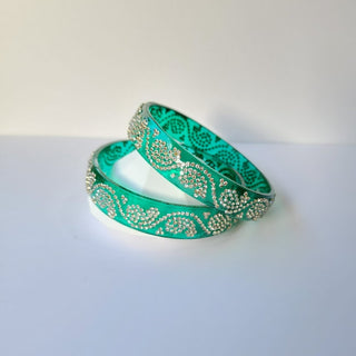 Belinda Teal Blue Glass Kada Bangles (Pair) (2.4,2.6, 2.8) - ECLAT INDIAN JEWELSBangle, Kadas & Bracelets2.6