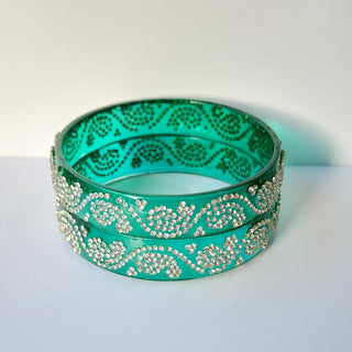 Belinda Teal Blue Glass Kada Bangles (Pair) (2.4,2.6, 2.8) - ECLAT INDIAN JEWELSBangle, Kadas & Bracelets2.6