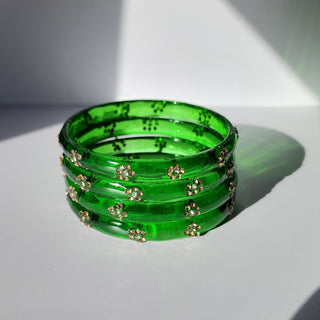 Bella Green Glass Bangles (Set of 4) (2.6, 2.8) - ECLAT INDIAN JEWELSBangle, Kadas & Bracelets2.6