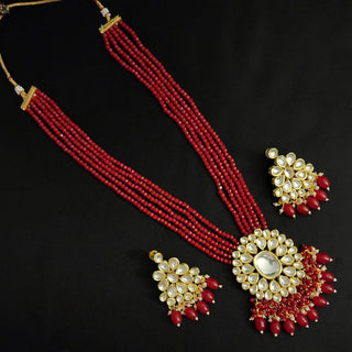 Bella Red Uncut Kundan Necklace Set - ECLAT INDIAN JEWELSNecklace SetsRed