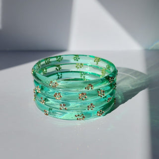 Bella Teal Green Glass Bangles (Set of 4) (2.6, 2.8) - ECLAT INDIAN JEWELSBangle, Kadas & Bracelets2.6