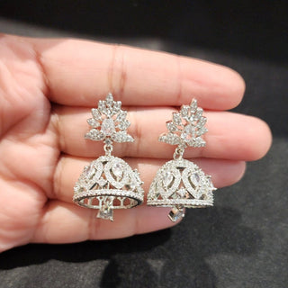 Bella White CZ American Diamond Jhumki Earrings - ECLAT INDIAN JEWELSEarringsWhite