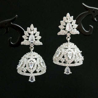 Bella White CZ American Diamond Jhumki Earrings - ECLAT INDIAN JEWELSEarringsWhite