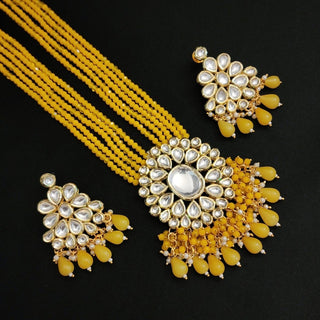 Bella Yellow Uncut Kundan Necklace Set - ECLAT INDIAN JEWELSNecklace SetsYellow