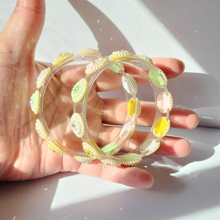 Bellarose Pastel Multicolour Glass Kada Bangles (Pair) (2.4,2.6, 2.8) - ECLAT INDIAN JEWELSBangle, Kadas & Bracelets2.6
