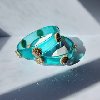 Bellarose Teal Blue Glass Kada Bangles (Pair) (2.4,2.6, 2.8) - ECLAT INDIAN JEWELSBangle, Kadas & Bracelets2.6