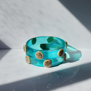Bellarose Teal Blue Glass Kada Bangles (Pair) (2.4,2.6, 2.8) - ECLAT INDIAN JEWELSBangle, Kadas & Bracelets2.6