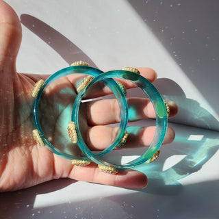Bellarose Teal Blue Glass Kada Bangles (Pair) (2.4,2.6, 2.8) - ECLAT INDIAN JEWELSBangle, Kadas & Bracelets2.6