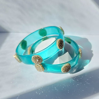 Bellarose Teal Blue Glass Kada Bangles (Pair) (2.4,2.6, 2.8) - ECLAT INDIAN JEWELSBangle, Kadas & Bracelets2.6