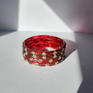 Belle Dark Red Textured Glass Bangles (Set of 4) (2.6, 2.8) - ECLAT INDIAN JEWELSBangle, Kadas & Bracelets2.6