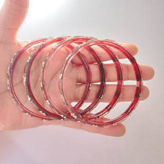 Belle Dark Red Textured Glass Bangles (Set of 4) (2.6, 2.8) - ECLAT INDIAN JEWELSBangle, Kadas & Bracelets2.6
