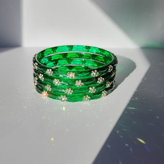 Belle Deep Green Textured Glass Bangles (Set of 4) (2.6, 2.8) - ECLAT INDIAN JEWELSBangle, Kadas & Bracelets2.6