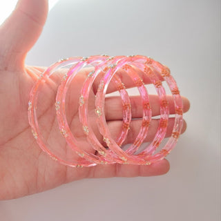 Belle Light Pink Textured Glass Bangles (Set of 4) (2.6, 2.8) - ECLAT INDIAN JEWELSBangle, Kadas & Bracelets2.6