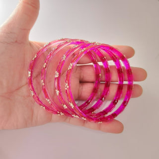 Belle Rani Pink Textured Glass Bangles (Set of 4) (2.6, 2.8) - ECLAT INDIAN JEWELSBangle, Kadas & Bracelets2.6