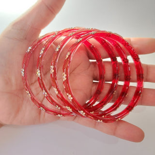 Belle Red Textured Glass Bangles (Set of 4) (2.6, 2.8) - ECLAT INDIAN JEWELSBangle, Kadas & Bracelets2.6