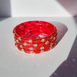 Belle Red Textured Glass Bangles (Set of 4) (2.6, 2.8) - ECLAT INDIAN JEWELSBangle, Kadas & Bracelets2.6