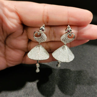 Belle White CZ American Diamond Peacock Jhumki Earrings - ECLAT INDIAN JEWELSEarringsWhite