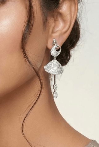 Belle White CZ American Diamond Peacock Jhumki Earrings - ECLAT INDIAN JEWELSEarringsWhite
