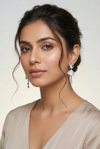 Belle White CZ American Diamond Peacock Jhumki Earrings - ECLAT INDIAN JEWELSEarringsWhite