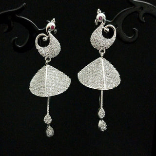 Belle White CZ American Diamond Peacock Jhumki Earrings - ECLAT INDIAN JEWELSEarringsWhite