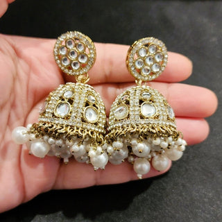 Belle White Kundan Jhumki Earrings - ECLAT INDIAN JEWELSEarringsWhite