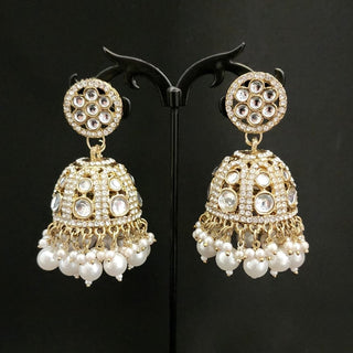 Belle White Kundan Jhumki Earrings - ECLAT INDIAN JEWELSEarringsWhite