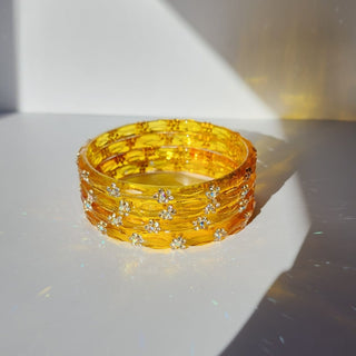 Belle Yellow Textured Glass Bangles (Set of 4) (2.6, 2.8) - ECLAT INDIAN JEWELSBangle, Kadas & Bracelets2.6