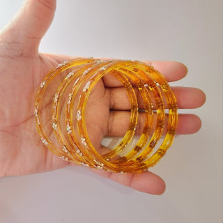 Belle Yellow Textured Glass Bangles (Set of 4) (2.6, 2.8) - ECLAT INDIAN JEWELSBangle, Kadas & Bracelets2.6