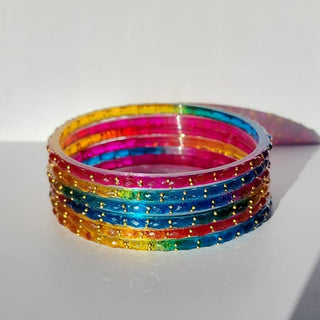Belleza Multicolour Glass Bangles (Set of 6) (2.4,2.6, 2.8) - ECLAT INDIAN JEWELSBangle, Kadas & Bracelets2.6