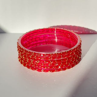 Belleza Red Glass Bangles (Set of 6) (2.4,2.6, 2.8) - ECLAT INDIAN JEWELSBangle, Kadas & Bracelets2.6