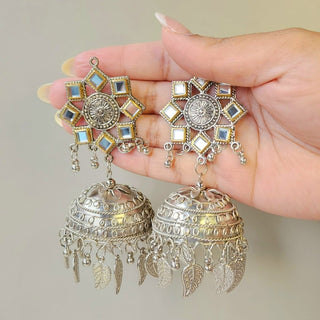 Beth German Silver Dual Finish Jhumka Earrings - ECLAT INDIAN JEWELSEarringsGerman Silver