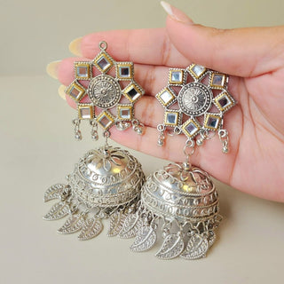 Beth German Silver Dual Finish Jhumka Earrings - ECLAT INDIAN JEWELSEarringsGerman Silver