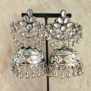 Bethany German Silver Kundan Dome Jhumka Earrings - ECLAT INDIAN JEWELSEarringsGerman Silver